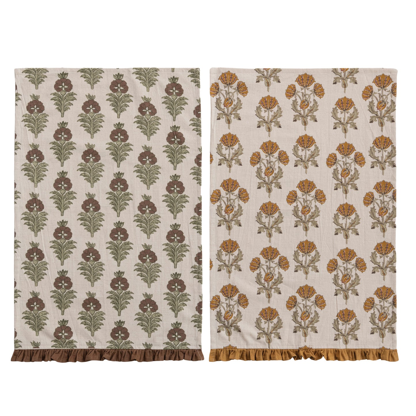 Cotton Printed Tea Towel with Flower Pattern & Ruffle