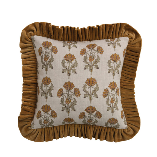 Printed Pillow with Velvet Ruffle
