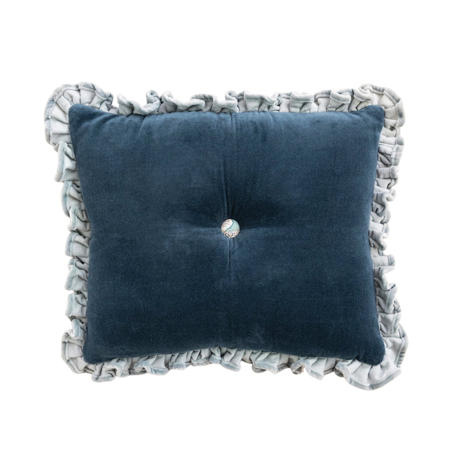 Lumbar Pillow with Ruffle & Patterned Button