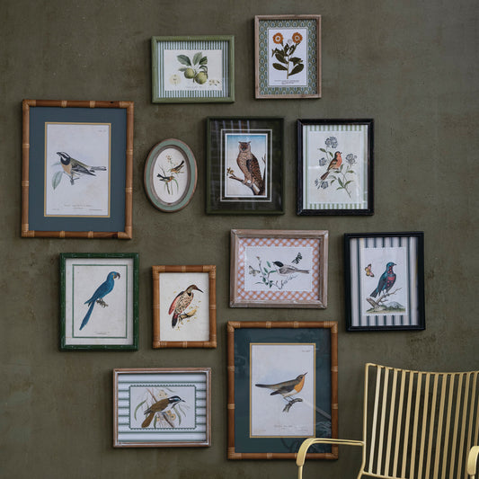 Wood Framed Glass Wall Decor with Birds & Botanicals