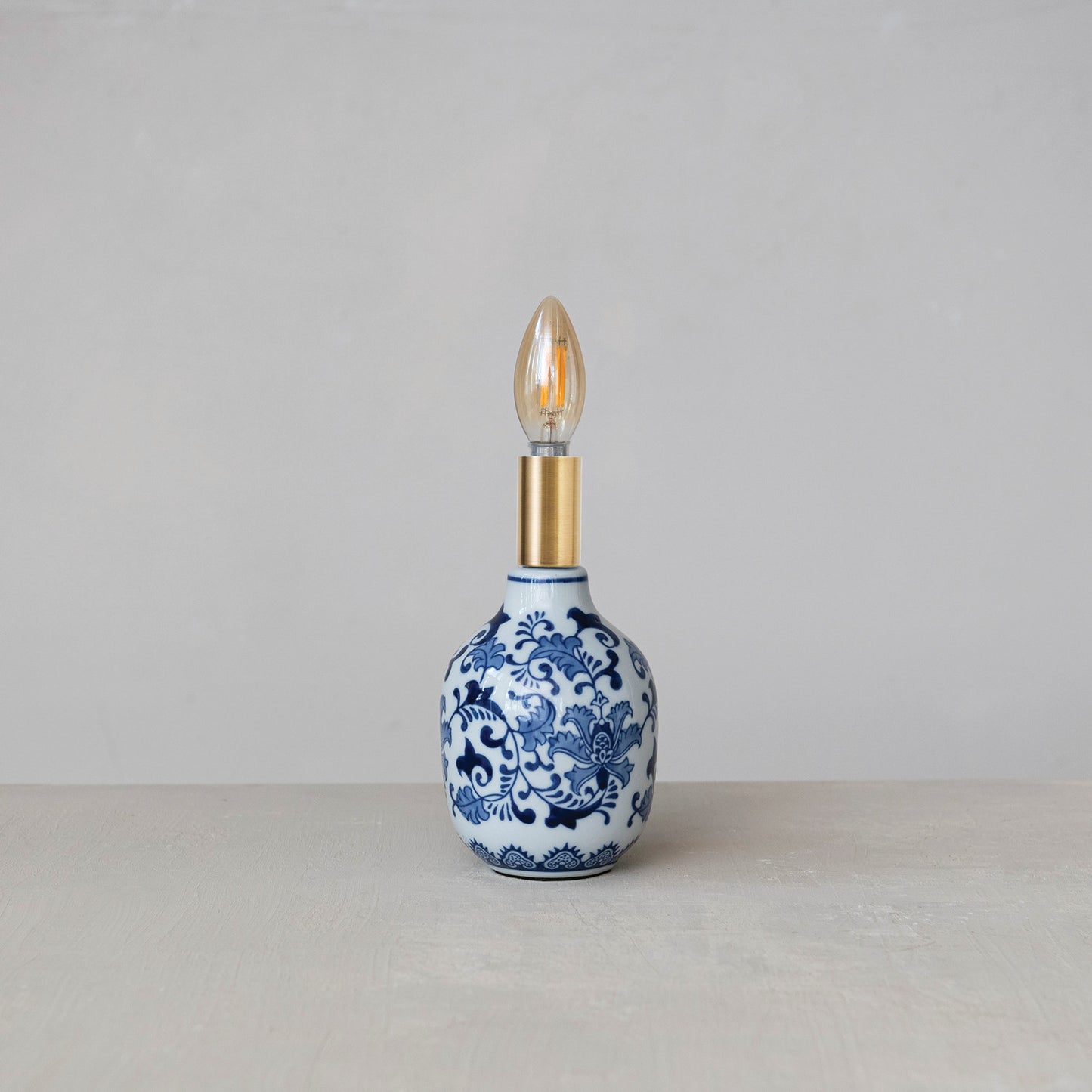 Stoneware Table Lamp with Floral Pattern