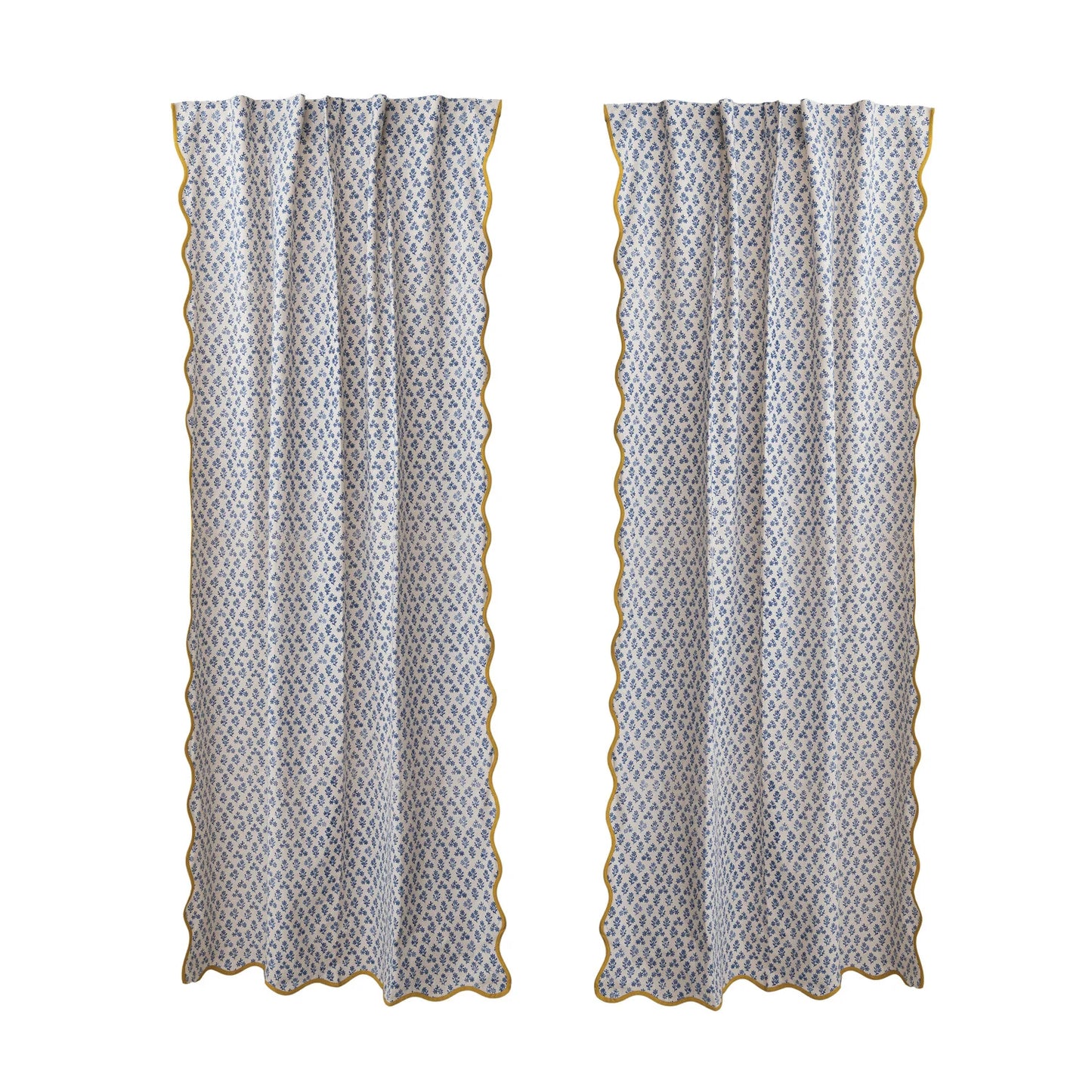 Cotton & Linen Scalloped Curtain Panel Pair
