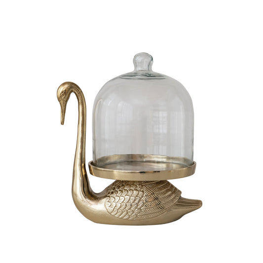 Swan Shaped Tray with Glass Cloche