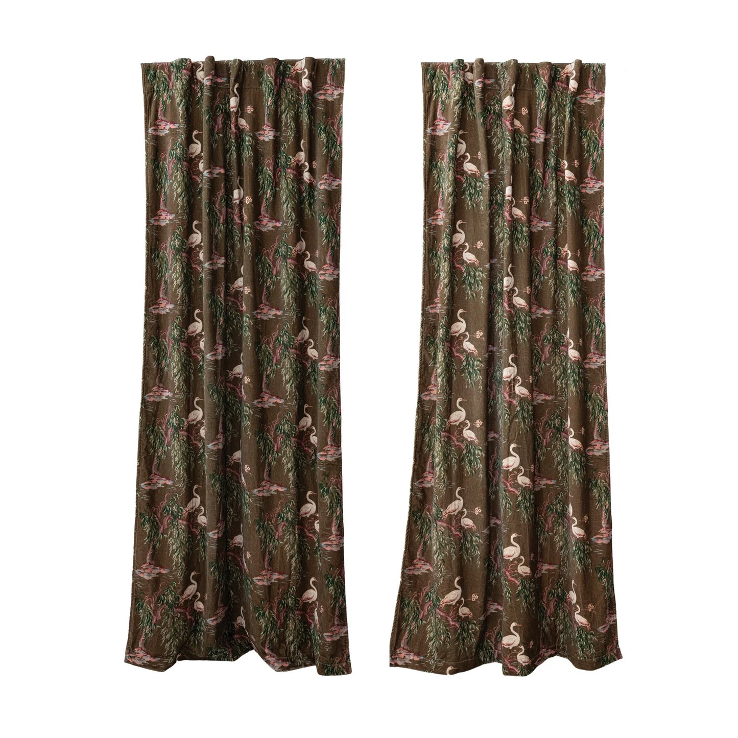 Cotton Velvet Chinoiserie Curtain Panel Pair