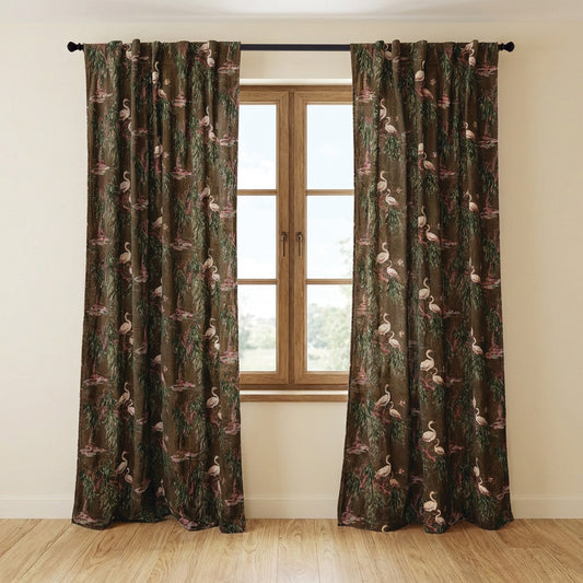 Cotton Velvet Chinoiserie Curtain Panel Pair