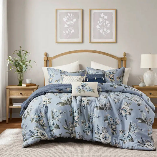 Dark Blue Vintage Floral Comforter Set