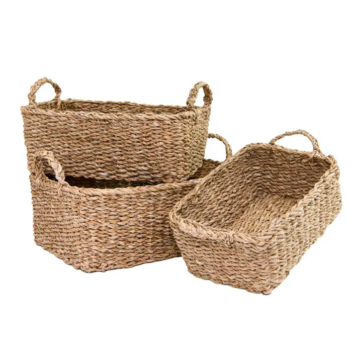 Rectangle Seagrass Basket With Braided Handles
