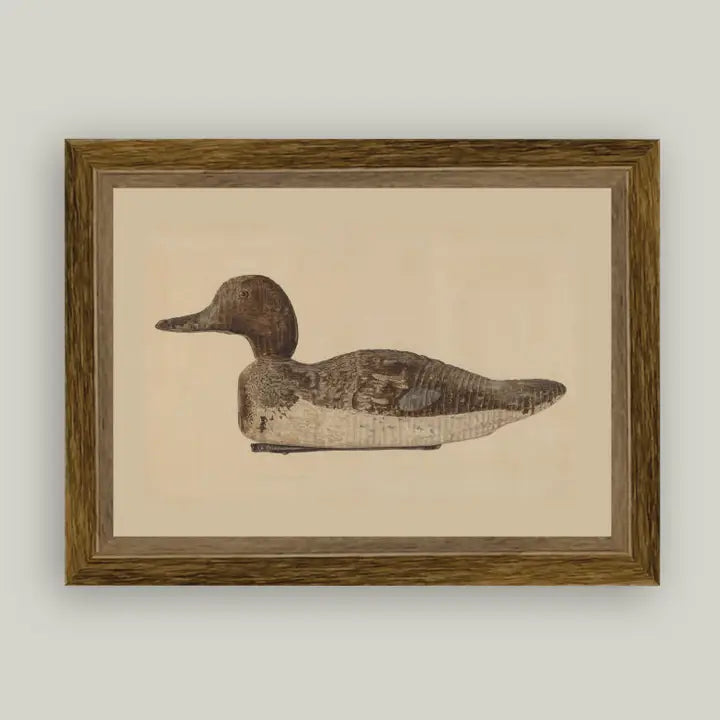 Wooden Duck Decoy Framed Antique Art