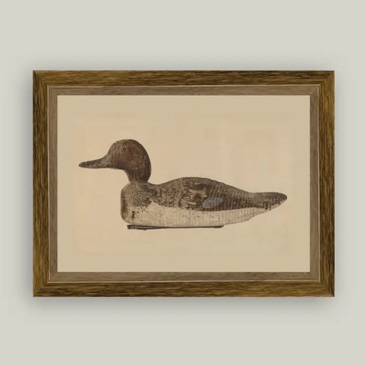Wooden Duck Decoy Framed Antique Art