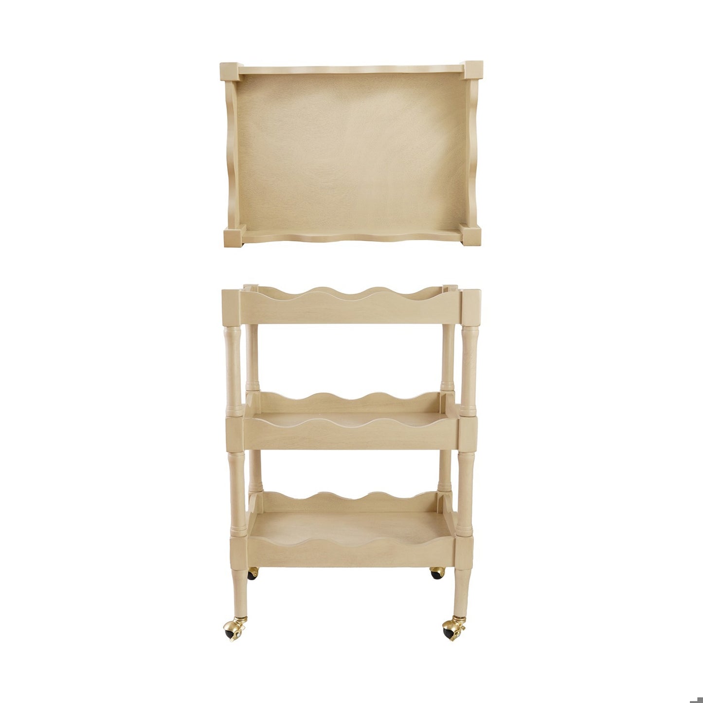 Scalloped Wood 3-Tier Cart