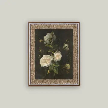Moody Still Life Rose Framed Antique Art