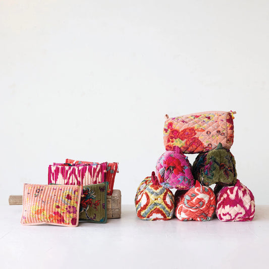 Quilted Cotton Velvet Printed Zip Pouch