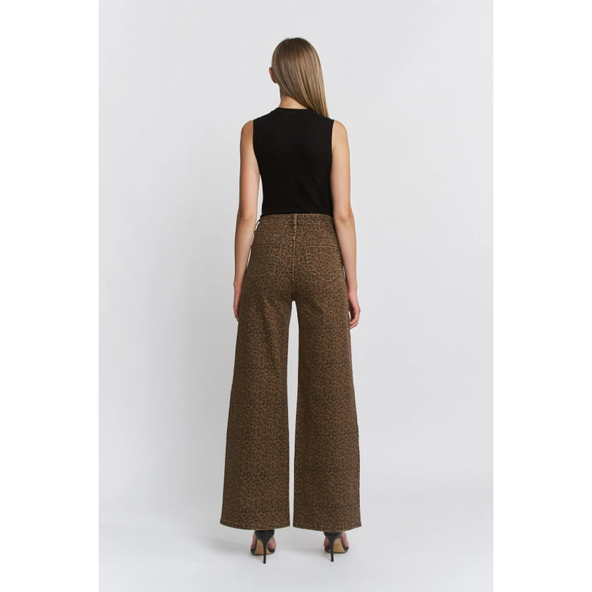 Super High Wide Leg Leopard Jeans