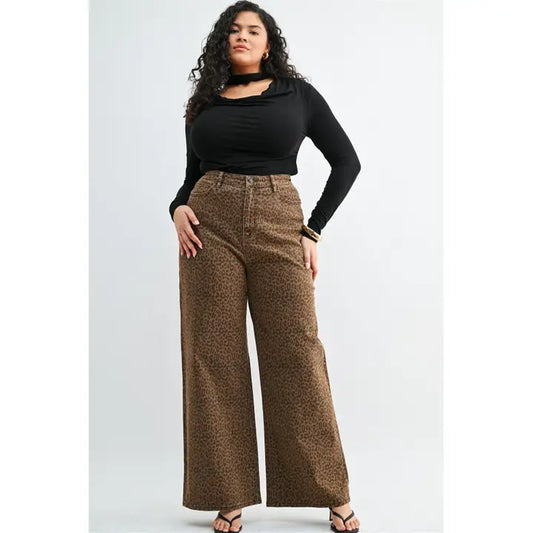 Super High Wide Leg Leopard Jeans
