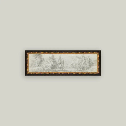 Country Meadow Sketch Framed Antique Art