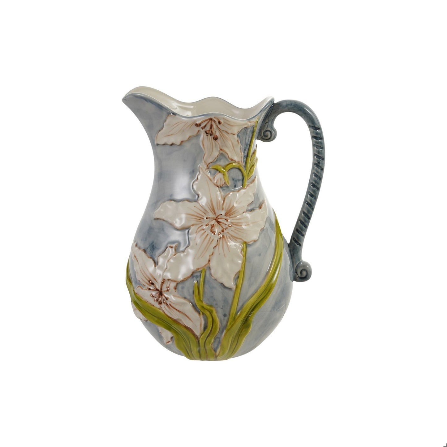 Floral Embossed Stoneware Pitcher
