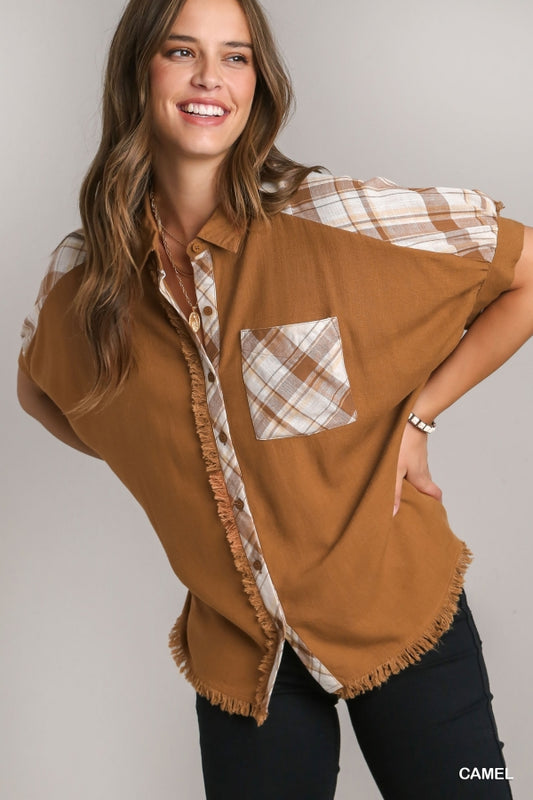 Frayed Hem Plaid Shirt