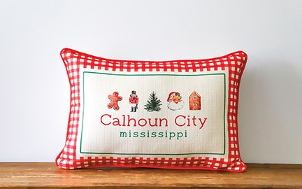 Gingham Christmas Hometown Pillow
