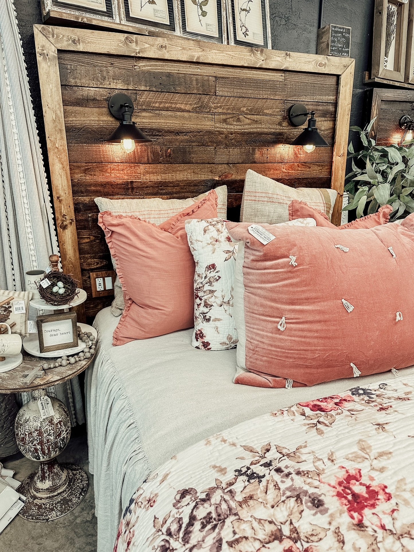 Rustic Headboard with Sconce Lights