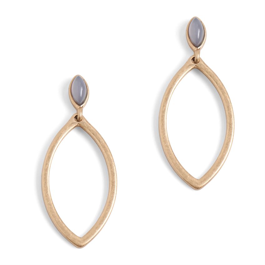 Grey Stone Gold Oval Drop Earrings