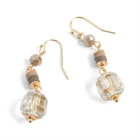 Taupe & Gold Facet Bead Earrings