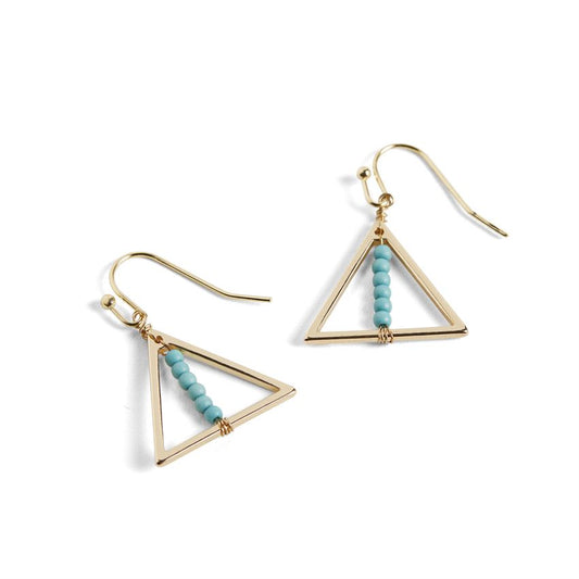 Gold Triangle Dangle Turquoise Earrings