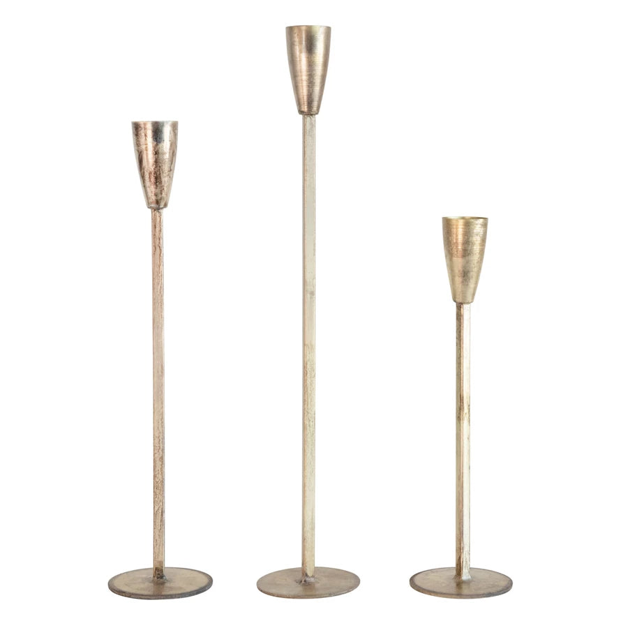 Metal Taper Candle Holders With Antique Finish
