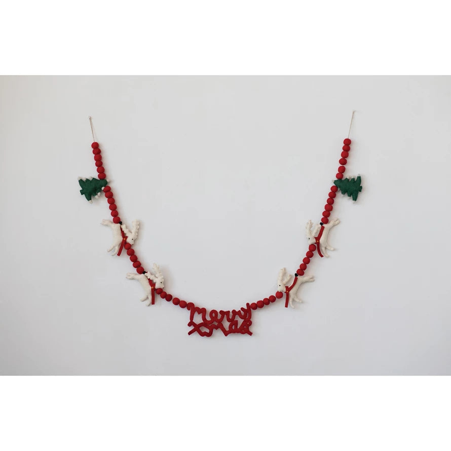 Wool Felt Ball Garland Reindeer and Trees
