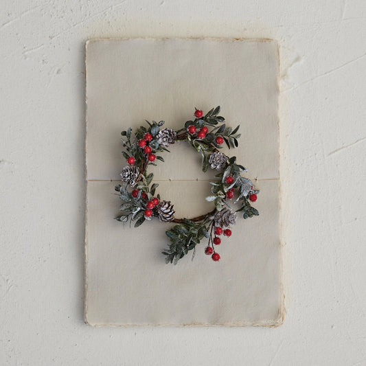 Faux Boxwood Wreath With Pinecones & Red Berries