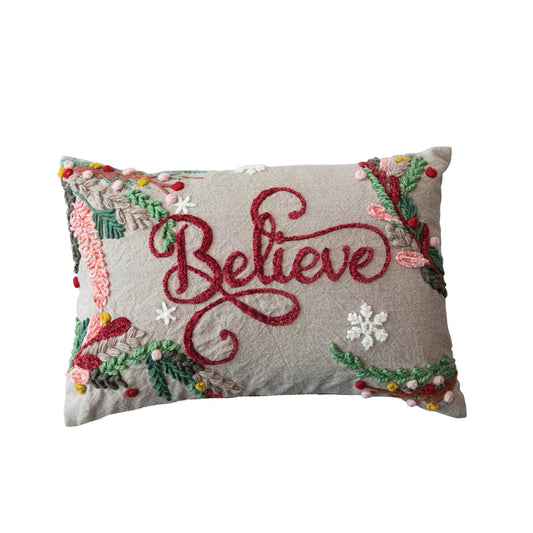 Snowflake Embroidered Lumbar Pillow