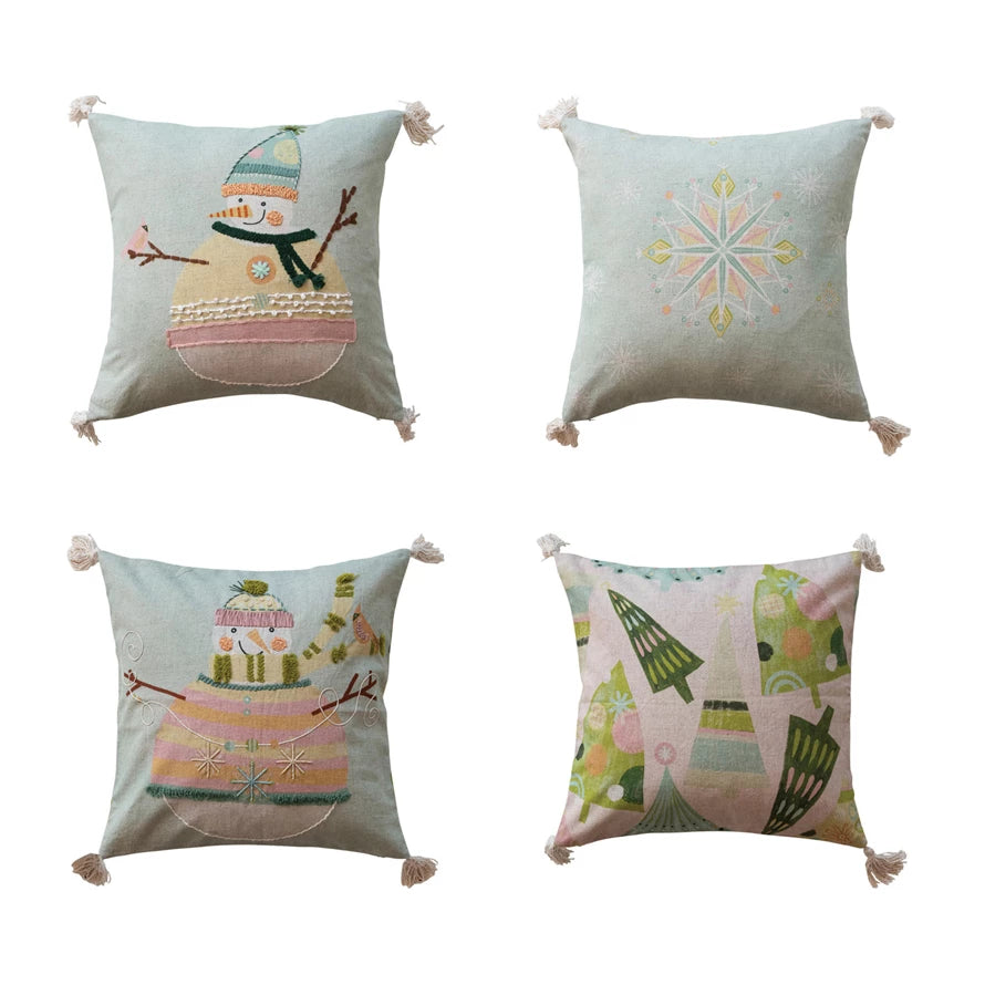 Square Printed Pillow With Tassels