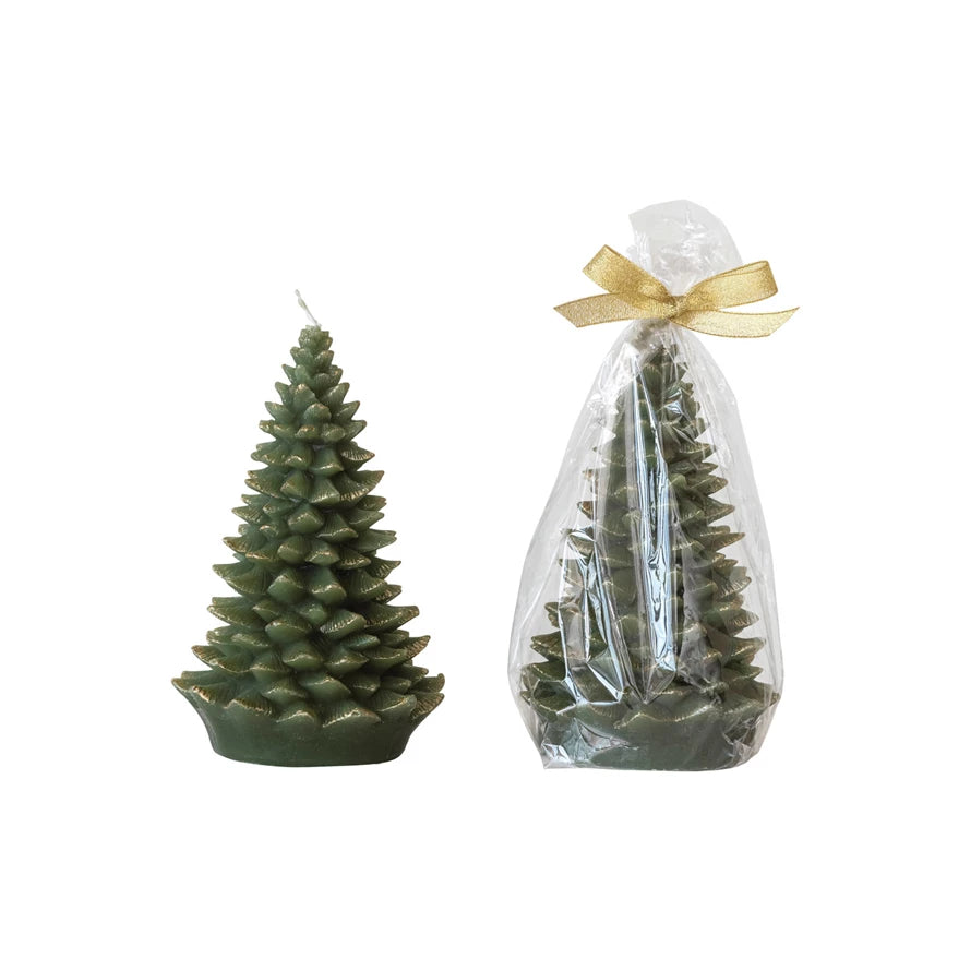 Green Tree Shaped Candle With Gold Tips