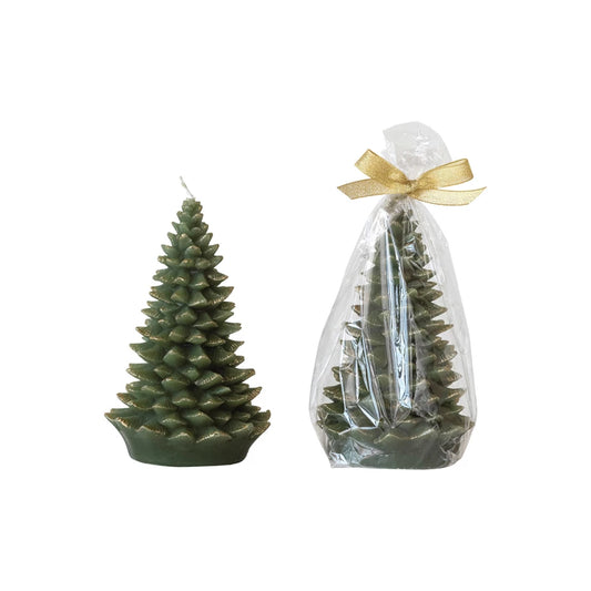Green Tree Shaped Candle With Gold Tips
