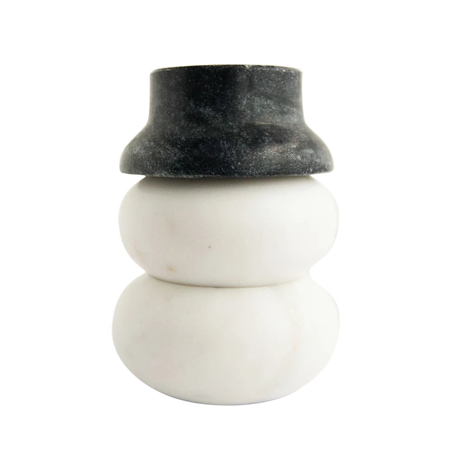 Marble Snowman Pinch Pots With Hat Lid