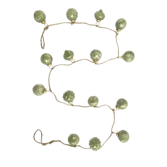 Olive Green Mercury Glass Ornament Garland With Jute Cord