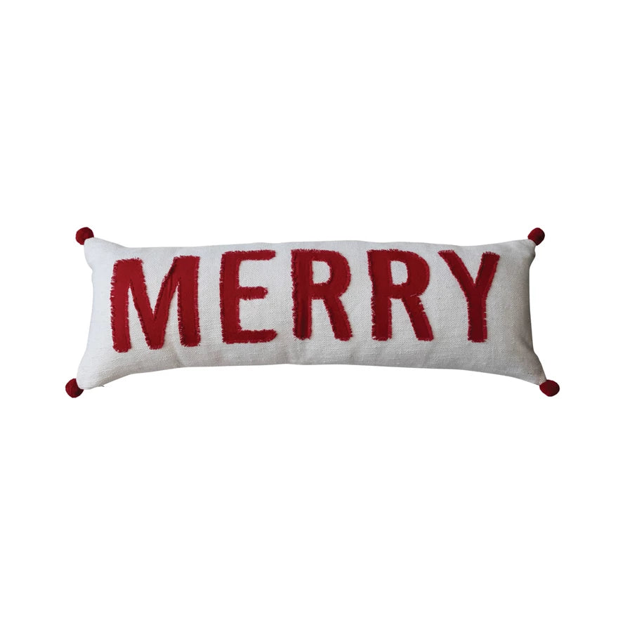 Merry Pillow w/ Pom Poms