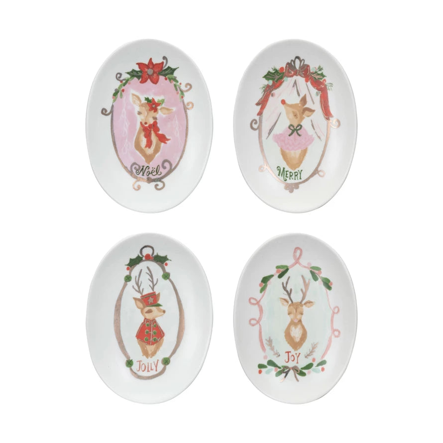 Deer & Holiday Stoneware Dish
