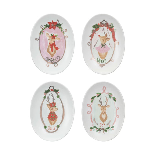 Deer & Holiday Stoneware Dish