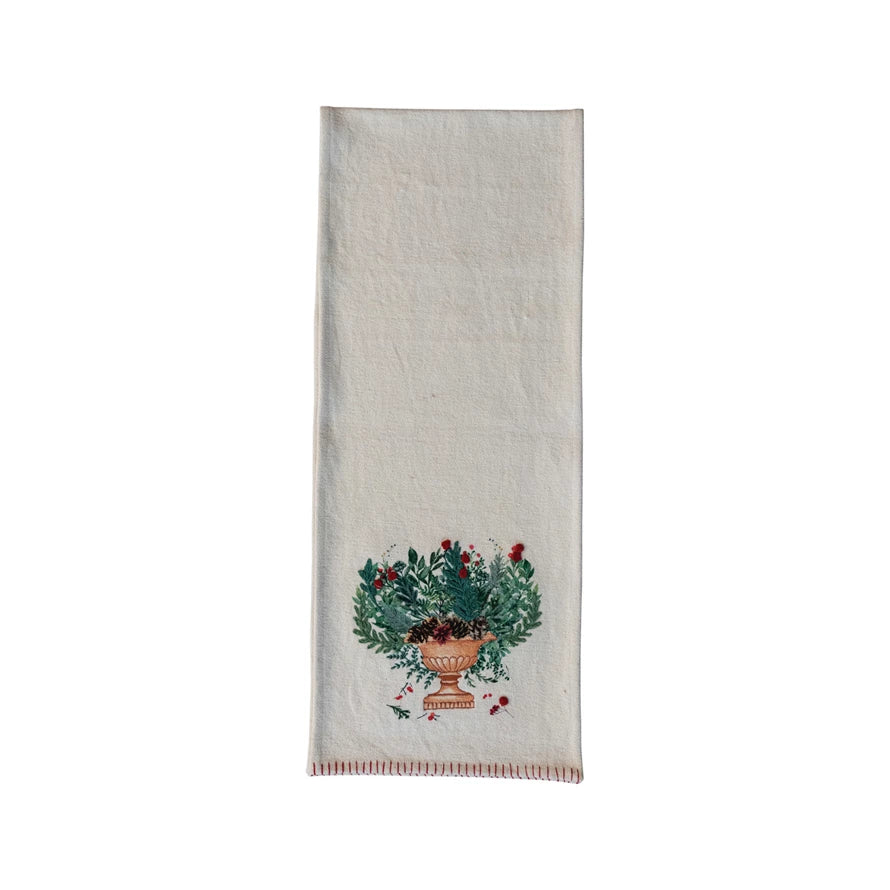 Table Runner w/ Embroidered Flowers in Urn