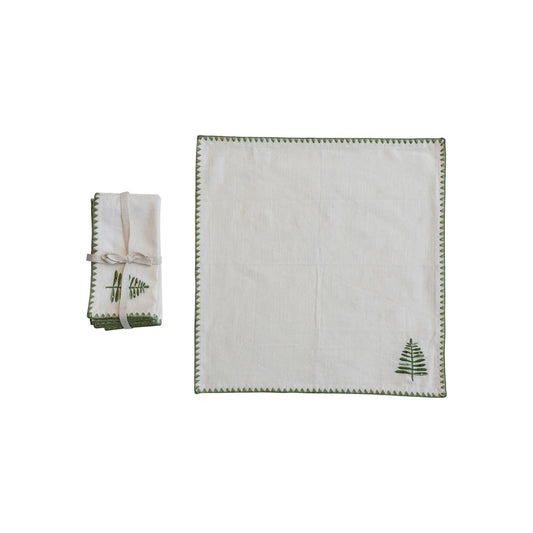 Cotton Napkins With Embroidered Tree