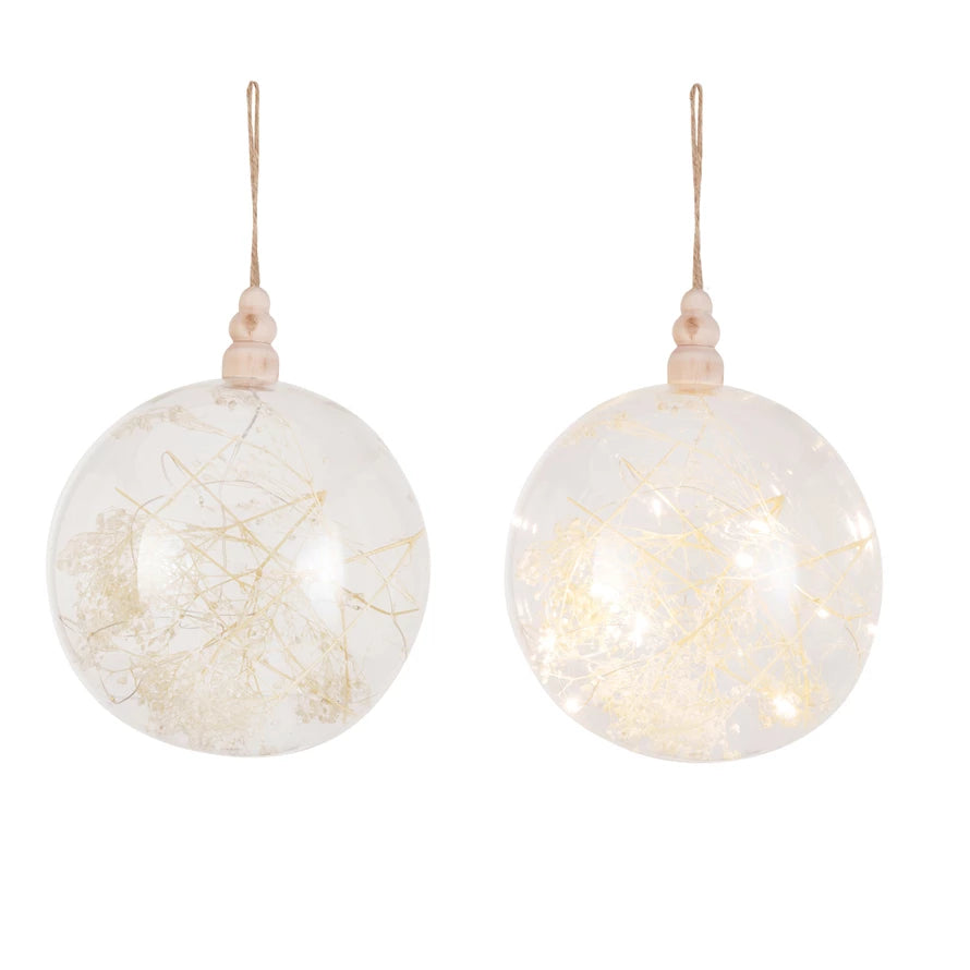 LED Glass Ornament w/ Dried Botanicals