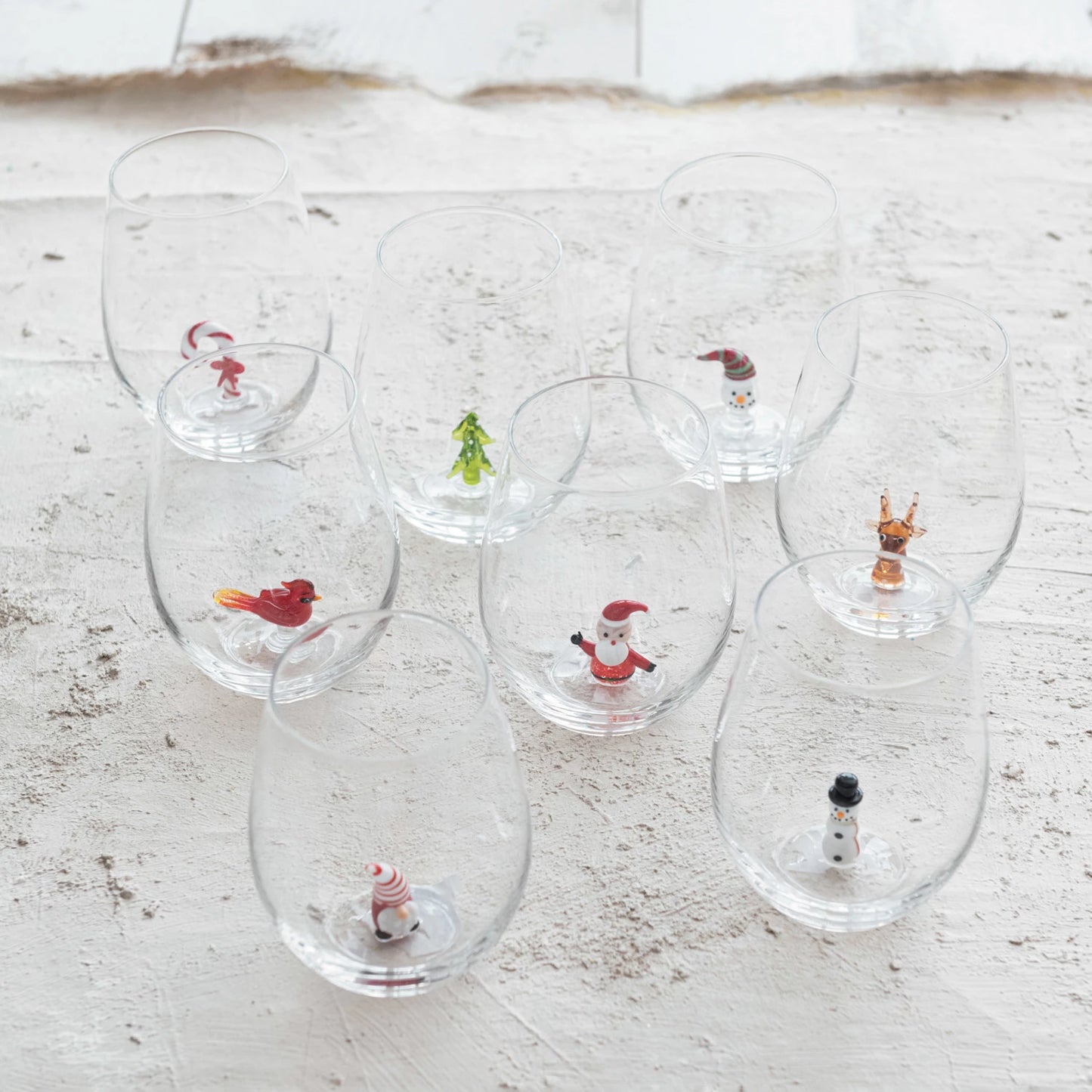 Stemless Wine Glass With Holiday Figure