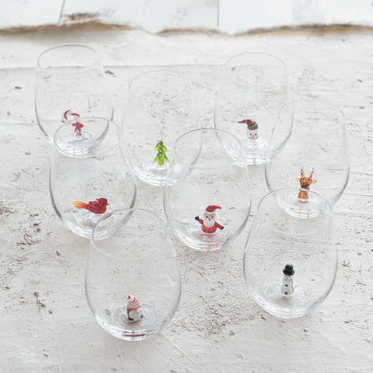 Stemless Wine Glass With Holiday Figure