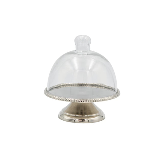 Aluminum Pedestal With Beaded Edge & Glass Cloche