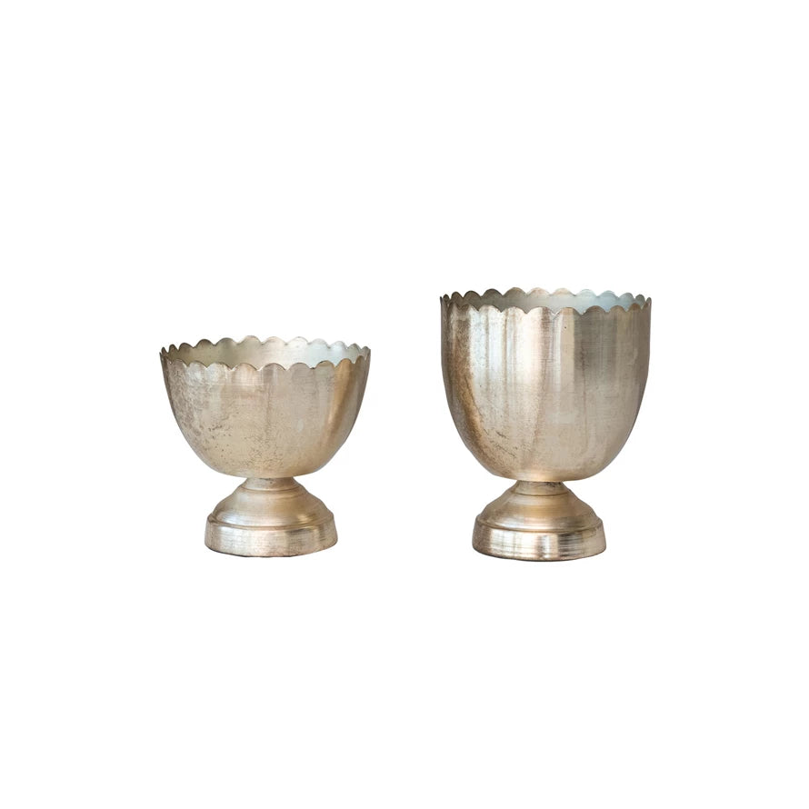 Decorative Metal Footed Bowls With Scalloped Rim