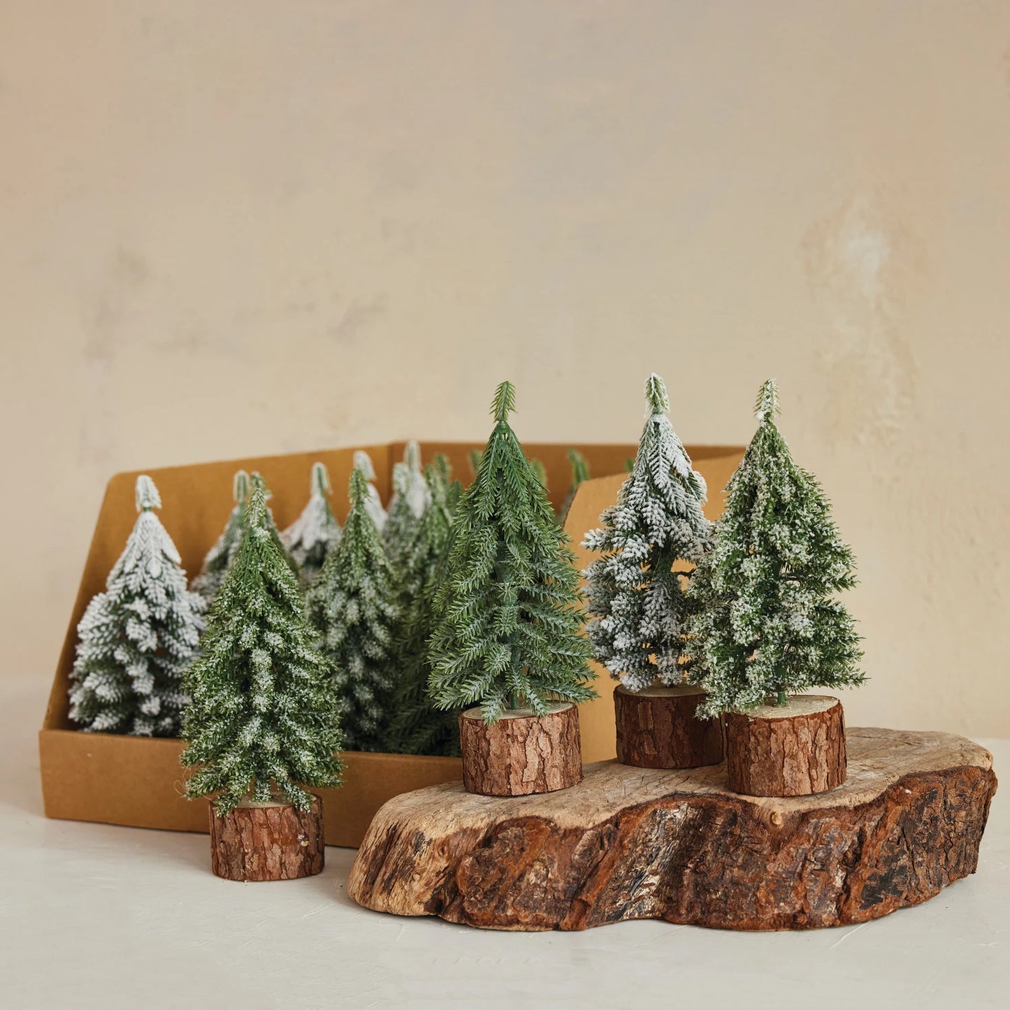 Faux Evergreen Trees With Wood Base