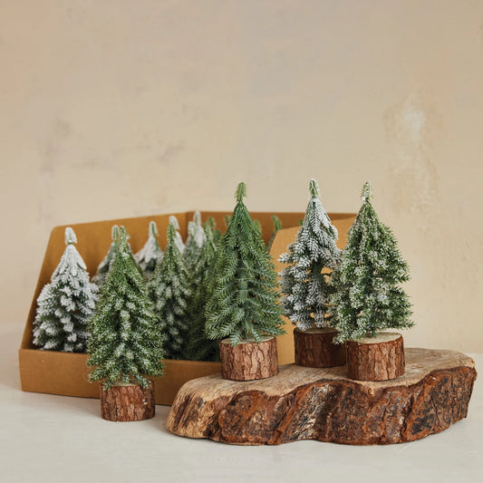Faux Evergreen Trees With Wood Base