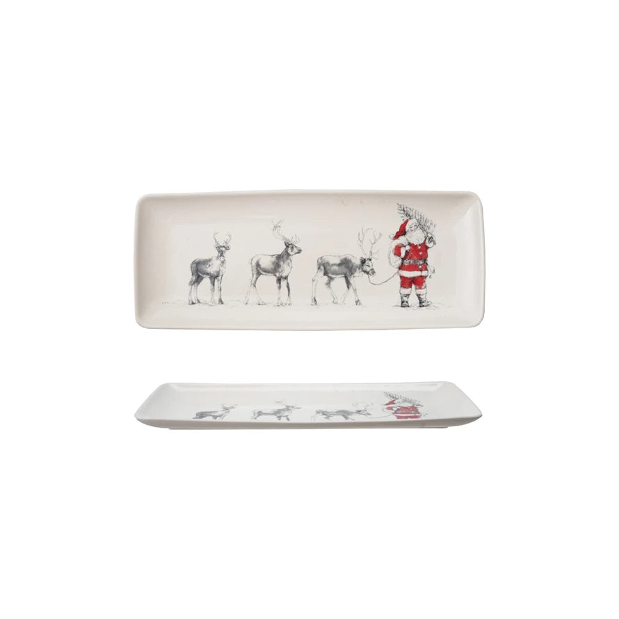 Stoneware Serving Platter with Santa Leading Reindeer