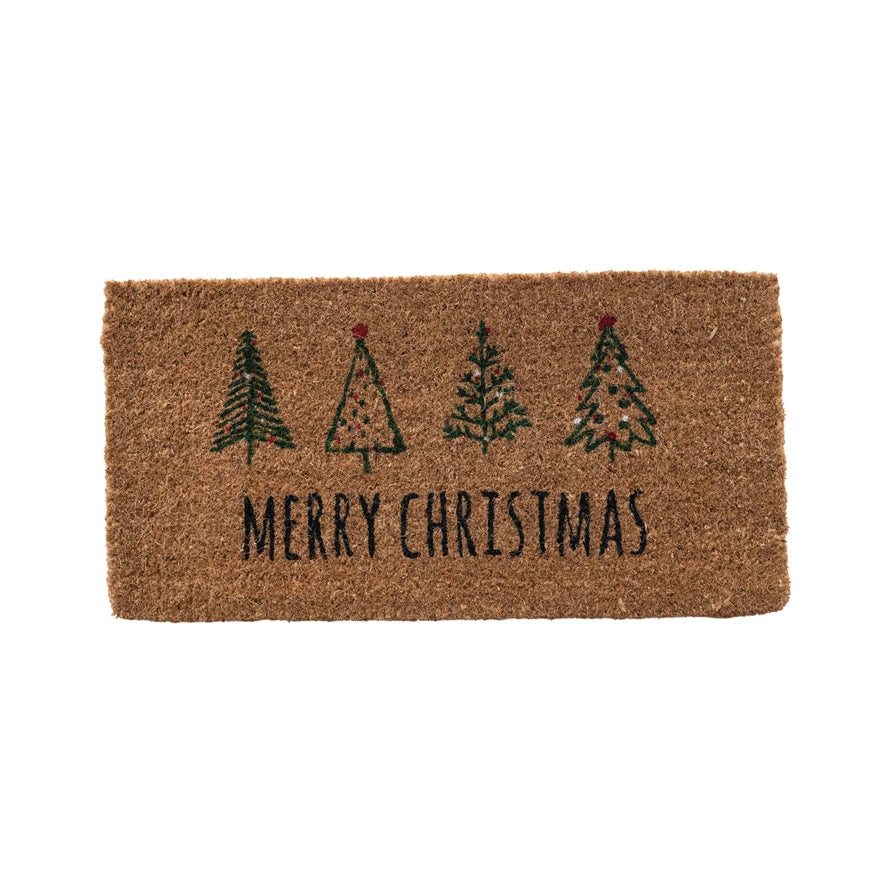 Natural Coir Doormat With Christmas Trees