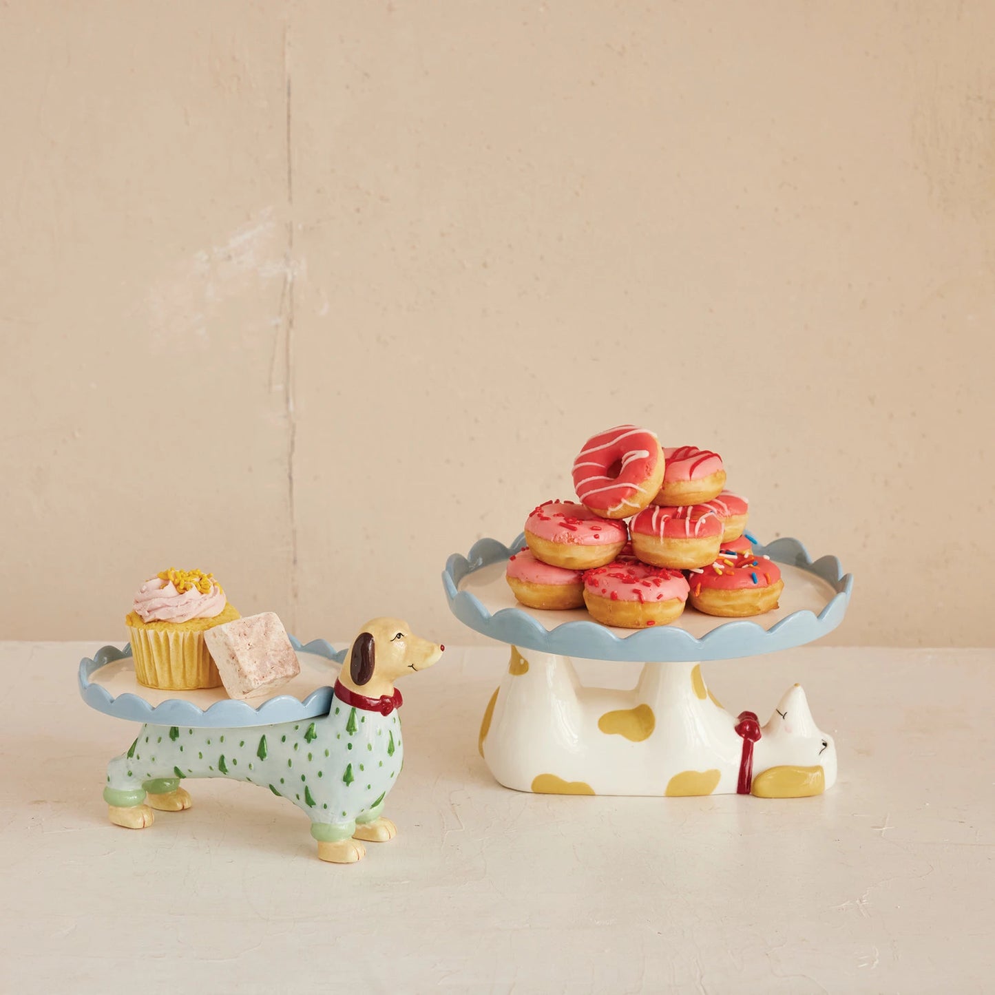 Stoneware Scalloped Cake Stand With Dachshund Base